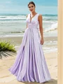 A-Line/Princess Silk like Satin Ruffles V-neck Sleeveless Floor-Length Bridesmaid Dresses