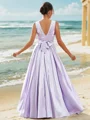 A-Line/Princess Silk like Satin Ruffles V-neck Sleeveless Floor-Length Bridesmaid Dresses
