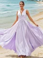 A-Line/Princess Silk like Satin Ruffles V-neck Sleeveless Floor-Length Bridesmaid Dresses
