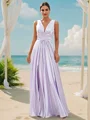 A-Line/Princess Silk like Satin Ruffles V-neck Sleeveless Floor-Length Bridesmaid Dresses
