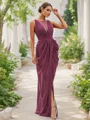 Sheath/Column Chiffon Ruched Scoop Sleeveless Floor-Length Bridesmaid Dresses