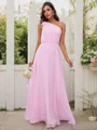 A-Line/Princess Chiffon Bowknot One-Shoulder Sleeveless Floor-Length Bridesmaid Dresses