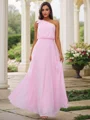A-Line/Princess Chiffon Bowknot One-Shoulder Sleeveless Floor-Length Bridesmaid Dresses