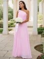A-Line/Princess Chiffon Bowknot One-Shoulder Sleeveless Floor-Length Bridesmaid Dresses