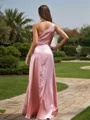 Sheath/Column Silk Like Satin Ruched One-Shoulder Sleeveless Floor-Length Bridesmaid Dresses