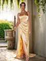 Sheath/Column Silk like Satin Ruched One-Shoulder Sleeveless Sweep Train Bridesmaid Dresses