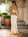 Sheath/Column Silk like Satin Ruched One-Shoulder Sleeveless Sweep Train Bridesmaid Dresses
