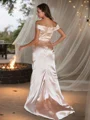 Sheath/Column Silk Like Satin Ruched Off-The-Shoulder Sleeveless Sweep Train Bridesmaid Dresses