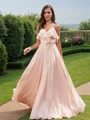 A-Line/Princess Chiffon Sash/Ribbon/Belt V-Neck Sleeveless Floor-Length Bridesmaid Dresses