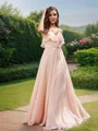 A-Line/Princess Chiffon Sash/Ribbon/Belt V-Neck Sleeveless Floor-Length Bridesmaid Dresses