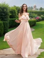 A-Line/Princess Chiffon Sash/Ribbon/Belt V-Neck Sleeveless Floor-Length Bridesmaid Dresses
