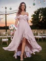 A-Line/Princess Chiffon Ruffles Off-The-Shoulder Sleeveless Asymmetrical Bridesmaid Dresses