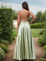 A-Line/Princess Silk Like Satin Ruffles Straps Sleeveless Floor-Length Bridesmaid Dresses