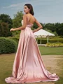 A-Line/Princess Silk like Satin Ruffles V-Neck Sleeveless Sweep Train Bridesmaid Dresses