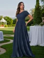 A-Line/Princess Chiffon Ruched One-Shoulder Short Sleeves Floor-Length Bridesmaid Dresses