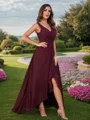 A-Line/Princess Chiffon Ruched V-Neck Sleeveless Floor-Length Bridesmaid Dresses