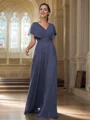 A-Line/Princess Chiffon Ruffles V-neck Short Sleeves Floor-Length Bridesmaid Dresses