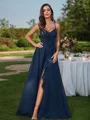 A-Line/Princess Chiffon Ruffles V-neck Sleeveless Floor-Length Bridesmaid Dresses