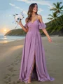 A-Line/Princess Chiffon Ruffles Off-the-Shoulder Sleeveless Floor-Length Bridesmaid Dresses