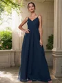 A-Line/Princess Chiffon Ruched V-neck Sleeveless Floor-Length Bridesmaid Dresses
