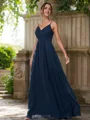 A-Line/Princess Chiffon Ruched V-neck Sleeveless Floor-Length Bridesmaid Dresses