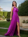 A-Line/Princess Jersey Ruched One-Shoulder Sleeveless Floor-Length Bridesmaid Dresses
