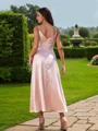 A-Line/Princess Silk like Satin Ruched V-neck Sleeveless Ankle-Length Bridesmaid Dresses