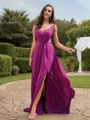 A-Line/Princess Chiffon Ruched V-neck Sleeveless Sweep Train Bridesmaid Dresses