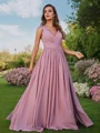 A-Line/Princess Chiffon Ruched V-neck Sleeveless Sweep Train Bridesmaid Dresses