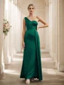 Sheath/Column Silk Like Satin Ruched One-Shoulder Sleeveless Floor-Length Bridesmaid Dresses