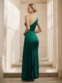 Sheath/Column Silk Like Satin Ruched One-Shoulder Sleeveless Floor-Length Bridesmaid Dresses
