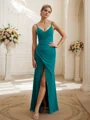 Sheath/Column Chiffon Ruched V-neck Sleeveless Floor-Length Bridesmaid Dresses