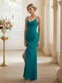 Sheath/Column Chiffon Ruched V-neck Sleeveless Floor-Length Bridesmaid Dresses