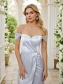 Sheath/Column Silk like Satin Ruched Off-the-Shoulder Sleeveless Ankle-Length Bridesmaid Dresses