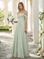 A-Line/Princess Chiffon Ruched Off-the-Shoulder Sleeveless Floor-Length Bridesmaid Dresses