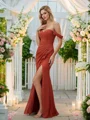 Sheath/Column Chiffon Ruched Off-the-Shoulder Sleeveless Floor-Length Bridesmaid Dresses