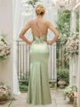 Sheath/Column Silk like Satin Ruched V-neck Sleeveless Floor-Length Bridesmaid Dresses