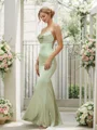 Sheath/Column Silk like Satin Ruched V-neck Sleeveless Floor-Length Bridesmaid Dresses