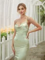Sheath/Column Silk like Satin Ruched V-neck Sleeveless Floor-Length Bridesmaid Dresses