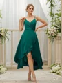 A-Line/Princess Satin Chiffon Ruched V-neck Sleeveless Asymmetrical Bridesmaid Dresses