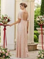 A-Line/Princess Ruched V-neck Short Sleeves Floor-Length Bridesmaid Dresses