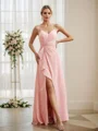 A-Line/Princess Chiffon Ruched V-neck Sleeveless Floor-Length Bridesmaid Dresses