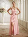 A-Line/Princess Chiffon Ruched V-neck Sleeveless Floor-Length Bridesmaid Dresses
