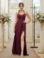 A-Line/Princess Stretch Crepe Ruched Halter Sleeveless Floor-Length Bridesmaid Dresses