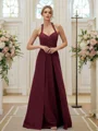 A-Line/Princess Stretch Crepe Ruched Halter Sleeveless Floor-Length Bridesmaid Dresses