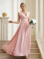 A-Line/Princess Chiffon Ruched V-neck Sleeveless Floor-Length Bridesmaid Dresses