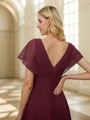 A-Line/Princess Chiffon Ruched Scoop Short Sleeves Asymmetrical Bridesmaid Dresses