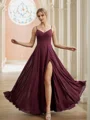 A-Line/Princess Chiffon Ruched V-neck Sleeveless Floor-Length Bridesmaid Dresses
