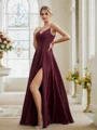 A-Line/Princess Chiffon Ruched V-neck Sleeveless Floor-Length Bridesmaid Dresses