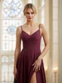 A-Line/Princess Chiffon Ruched V-neck Sleeveless Floor-Length Bridesmaid Dresses